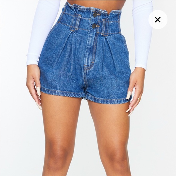 NWOT Pretty Little Thing Petite Mid Blue Wash Denim Shorts - Picture 10 of 13